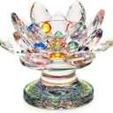 OwnMy Crystal Lotus Flower Tea light Holder Lotus Petals Candle Holder Stand Candlestick with Glass Base, Votive Flower Tealight Holder with Gift Box for Home Decor Window Sill Wedding Party, Colorful