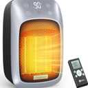 Brightown Plug In Space Heater for Indoor Use, 800W Small Wall Outlet Heater with Remote and Thermostat, LED Display, 12H Timer, Overheat Protection for Bathroom Bedroom Office Home (Silver)