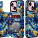 bemal Wallet Case for iPhone 14 Plus, Floral PU Leather Phone Cover for Women with Card Holder Slots, RFID Blocking, Kickstand, Cute Aesthetic Protective Case for Girls, Abstract Bule Gold Water