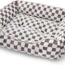 JOEJOY Dog Bed for Medium Small Dogs - Rectangle Orthopedic Dog Sofa Bed, Cute Modern Puppy Bed with Jacquard Shaggy Plush & Anti Slip Bottom, 25x21x8inches, Coffee