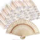 Bucherry 100 Pieces Sandalwood Fan Wooden Folding Fan with Gift Bags and Tassels Sunflower Hand Fans for Weddings Birthday Christmas Baby Shower Party Favors Supplies