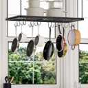 CHOEZON Hanging Pot Rack, Ceiling Mounted Pot Hanger for Kitchen, Metal Cookware Storage Organizer with 12 Hooks, for Storage of Cookware, Utensils in Kitchen, Black TPR31BB