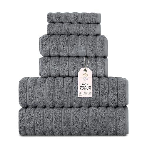Classic Turkish Towels CTT - Luxury 6 Piece Towel Set, 100% Turkish Cotton, Absorbent & Comfy, 2 Bath Towels, 2 Hand Towels & 2 Washcloths | (Grey)