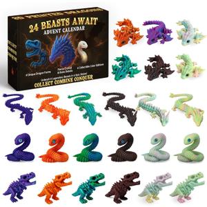 Dragon Advent Calendar 2025, Christmas Countdown with 24 Mythical Dragons, Fantasy 3D Printed Toys, Collectible Figures and Holiday Gifts for Kids Teens Boys