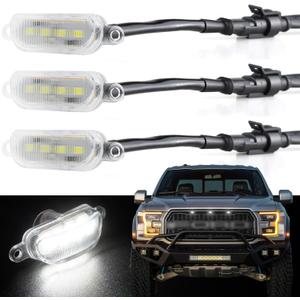 Boigoo Front Grilles Marker Lights 3PCS 4LED Compatible with Dodge Ram 1500 2013-2018 & Ford F-150 Raptor 2004-2019, Decorative Cars Grid Grilles (White - White Lens)