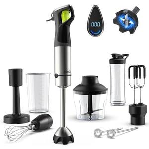 Ganiza Immersion Blender, Max 1200W Heavy Duty Hand Blender with Time Display & Variable Speed Trigger, 9-in-1 Electric Handheld Mixer with Chopper Whisk Frother Beaker Ideal for Soup Puree Smoothies, Missing Pieces