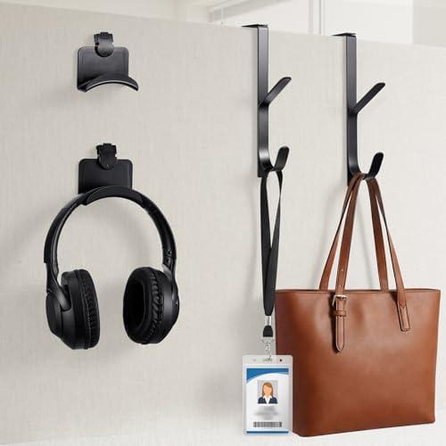 Geelin 4 Pcs Cubicle Accessories Set Include 2 Adjustable Double Cubicle Hooks 2 Fabric Wall Headphone Stands for Office Space-Saving Hanger Set