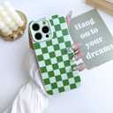 MINSCOSE for iPhone 16 Pro Max Case Aesthetic Checkered Plaid Checkerboard Design Pattern,Trendy Slim TPU Shockproof Protective Full Camera Protection Phone Cover-Green