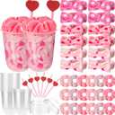Tigeen 30 Pcs Galentine's Gifts Bulk Pink Valentine's Gifts Party Favors Supplies Include Headband Scrunchies Compact Powde Cup Heart Straw for Adult Slumber Spa Party Supplies (Bright Colors)