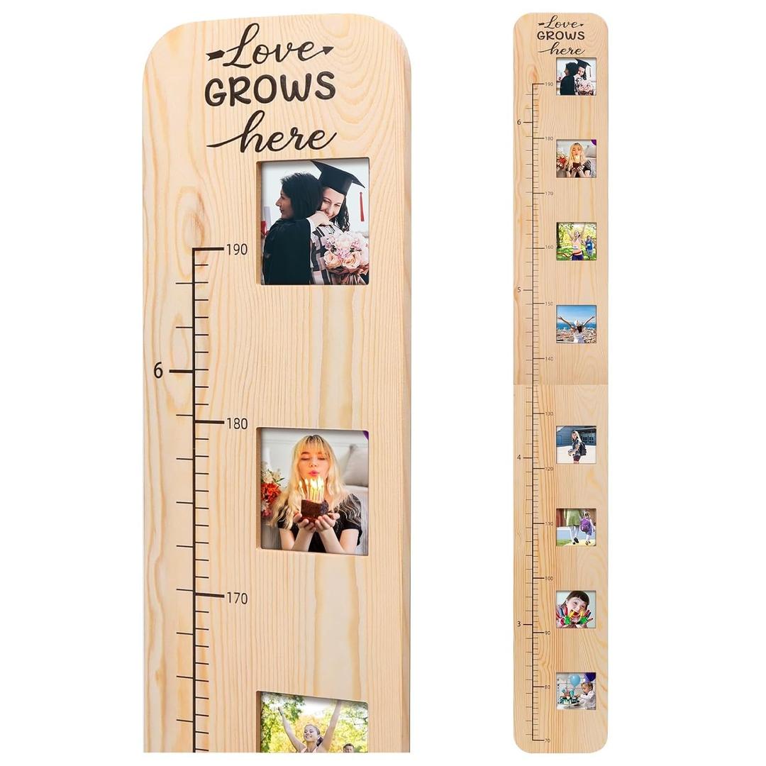 Garybank Solid Wood Growth Chart for Kids with Picture Frames, Height Measurement Ruler Milestone Markers, Foldable Kids Height Wall Chart, Christmas Keepsake Gift for Toddler Boy Girl Room Wall Decor, ‎27.5 x 7 x 1.5 inches