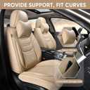 TIEHESYT Beige Car Seat Covers Full Set, Breathable Leather Automotive Front and Rear Seat Covers & Headrest, Automotive Seat Cover, Compatible with Most Cars Sedans SUV Pickup Trucks