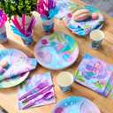 JOYIN 145 Pcs Mermaid Birthday Party Supplies with Banner, 24 Serves Tableware Set with Plates, Cups, Napkins, and Cutlery Sets for Valentines Anniversary Mermaid Themes Party Kids 6 7 8 Years