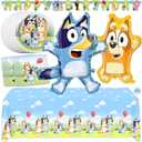 Bluey Birthday Decorations and Party Supplies for 16 Guests | Officially Licensed | Large Foil Bluey Balloon and Bingo Balloon, Banner, Tablecloth, Plates, Napkins, Sticker