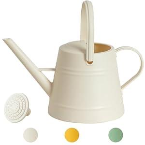 1 Gallon Watering Can Outdoor, Plastic Water Can for Plants with Comfort Grip Handle, Detachable Sprinkler Head (Ivory Color)