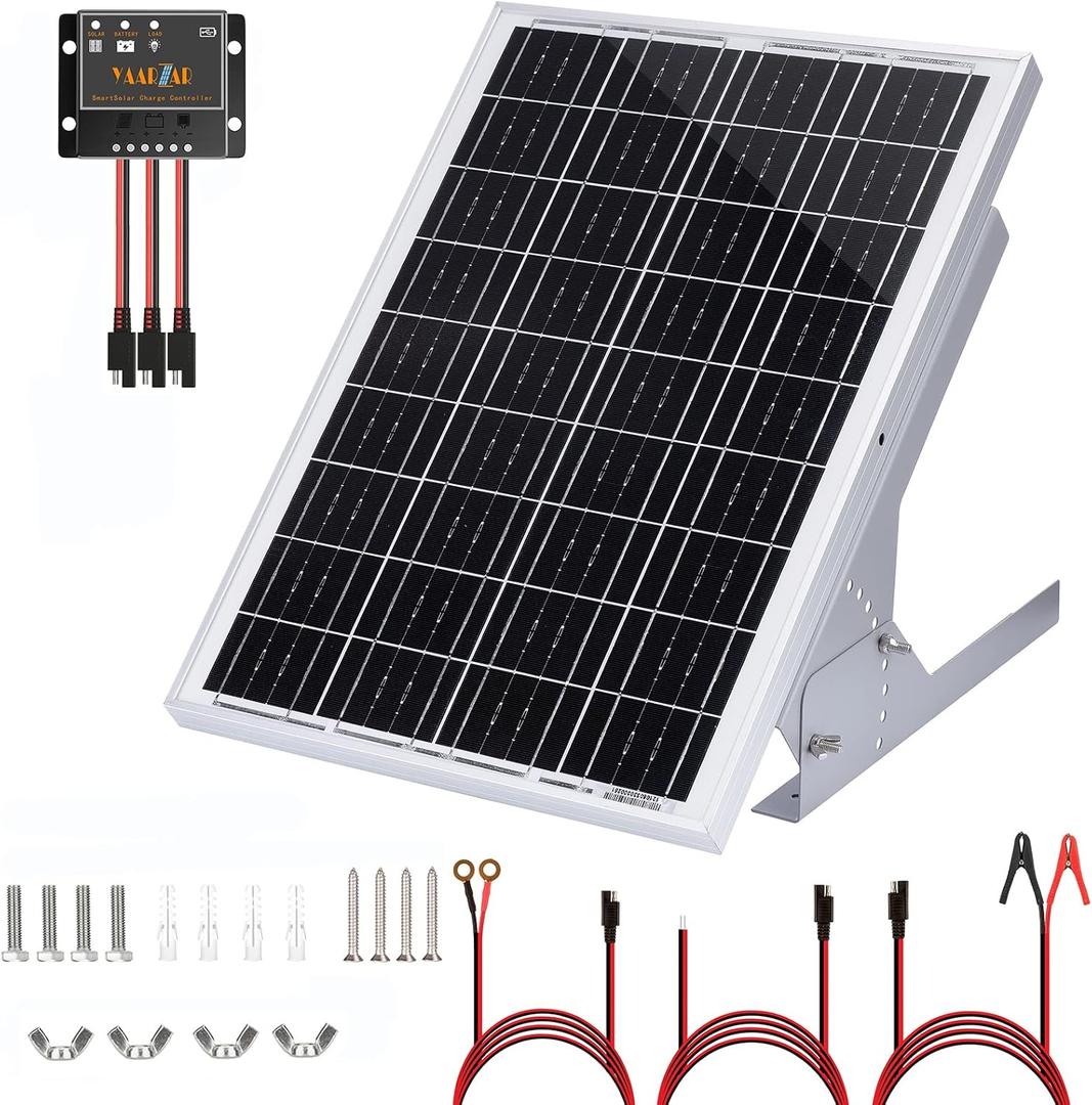 30 Watt 12V Solar Panel Kit with Adjustable Solar Panels Tilt Mount Brackets and 5A 12V/24V PWM Solar Charge Controller for 12V Battery RV Boat Homes and Any Off-Grid Applications