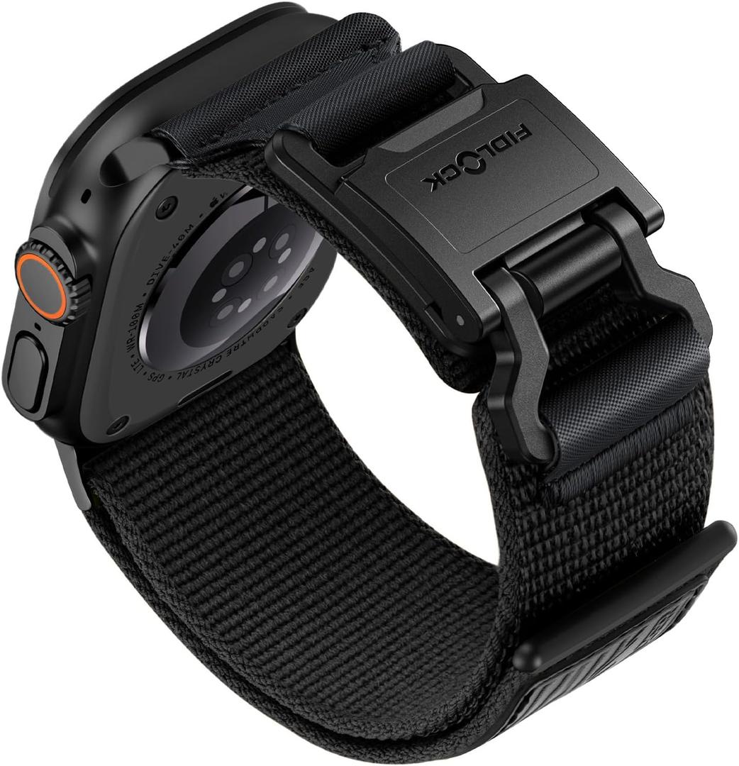 Bandletic Compatible with Apple Watch Ultra 2 / Ultra 3 Bands for Men, Wide Braided Nylon Sport Band with Magnetic Fidlock Hook Buckle for iWatch 49mm, Series 11/10 46mm, 9/8/7 45mm, SE/6/5/4 44mm (Black)