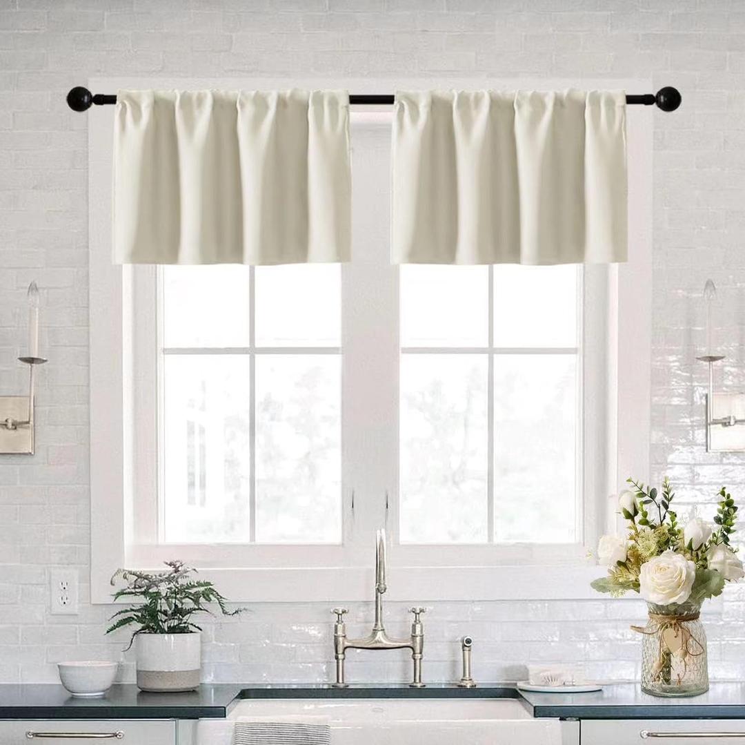 XTMYI Boho Valances for Windows 2 Pack,Rod Pocket Blackout Farmhouse Valance for Living Room Bedroom Bathroom,Ivory/Cream Color/Colored