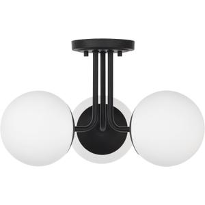 3 Light Semi Flush Mount Ceiling Light Fixture, Modern Globe Chandelier, Sputnik Farmhouse Lighting for Kitchen Bedroom Bathroom Living Room Corridor Laundry Room Bar (Matte Black)