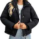Womens Cropped Puffer Jacket Full Zip Quilted Jackets Warm Winter Coat Outerwear with Pockets (Medium, 12-black)