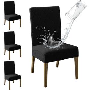 MOSAYT 100% Waterproof Dining Room Chair Covers Set of 4, Super Fit Stretch Jacquard Parson Chairs Slipcovers Removable Washable Chair Seat Protectors for Home, Kitchen, Banquet (Black)