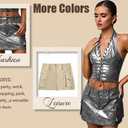 WDIRARA Women's PU Leather Cargo Skirt Retro Low Waist Button Mini Skirt with Flap Pockets, X-Small