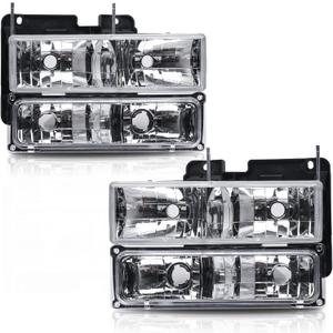 Headlight Assembly with Bumper Lights Compatible with 1994-1999 Chevy GMC C/K 1500 2500 3500 Silverado Suburban Tahoe Yukon Headlamp