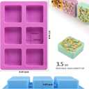Sakolla 2 Pack Silicone Soap Molds for Soap Making, Reusable 6 Cavity Square Silicone Molds for Homemade Soap, Cake, Bread, Ice Cube