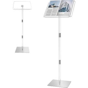 Podium Stand, Lecterns & Podiums, Acrylic Podium, Portable Podium Stand, Adjustable Angles with Metal Base, Podium for Classroom, Church, Weddings, Speech, 16" L x 12" W x 46" H, Clear