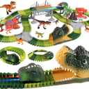 Dinosaur Toys Race Track for Boys 3-5 5-8 Year Old, Flexible Train Tracks Set with LED Light Up Dino Car, Dinosaur World Adventure Toys, STEM Birthday Gifts for Toddlers Kids Age 3 4 5 6 7