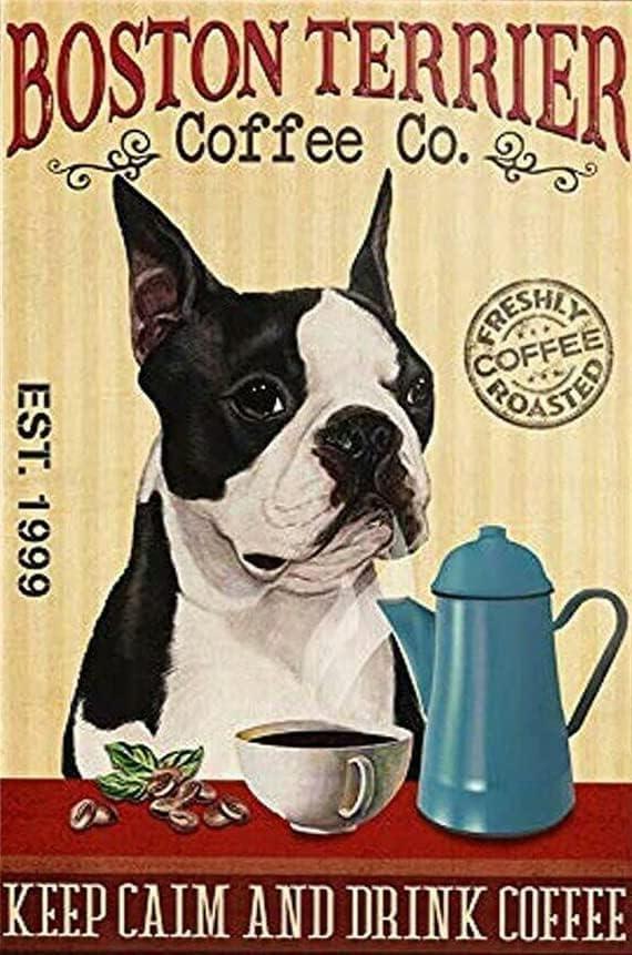 Jigsaw Puzzles 500 Pieces Boston Terrier Dog Poster -Coffee Company Poster Educational Puzzle Family Game Gift for Adults and Kids Perfect for Family or Dat Home Decoration Colorful Puzzle