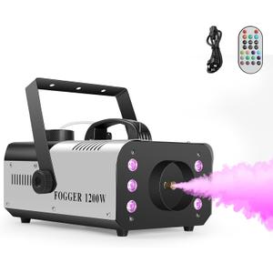 Fog Machine with Wireless Remote | Smoke Machine with 14 Colorful lights, for Indoor Outdoor Halloween, Party, Wedding, DJ Club Stage Effect(1200W Silver).