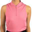 Three Sixty Six Womens Sleeveless Collarless Golf Polo Shirt with Zipper - Quick Dry Tank Tops for Women (Medium, Coral)