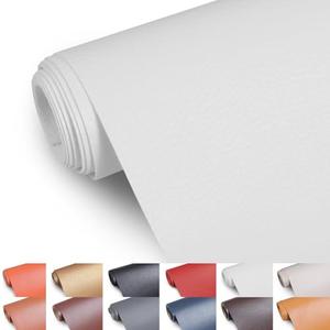 Faux Leather Fabric, 55" Wide Upholstery Fabric by The Yard Marine Vinyl Fabric Outdoor Pu Leather Waterproof Sheets Fabric for Crafts Sewings Sofa Wallets Handbag Earrings Bows 5 Yard White