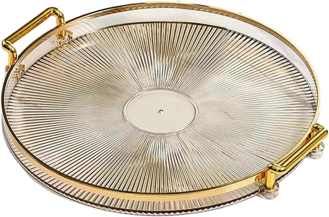 Generic Luxury Serving Tray, with Handles Cosmetic Perfume Makeup Display Multifunction Decorative Decorative Tray, Jewelry Tray for Living Room, Light Gold