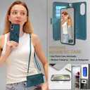 for Samsung Galaxy S25 Edge Detachable Crossbody Wallet Case, Compatible with Wireless Charging, [Cards Theft Scan Protection], Magnetic Case Stand PU Leather Zipper(Floral Cyan Green)