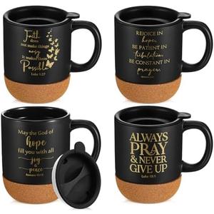 FillTouch 2 Pcs Christian Gift Mugs Bulk 15 oz Religious Cups Cork Bottom Coffee Mugs with Bible Verses Inspirational Gifts for Women Men Pastor Teacher Bible Study Group Member Church Favors