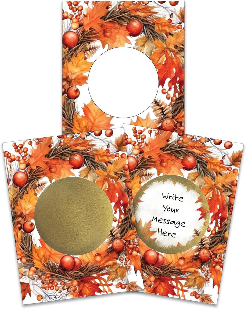 My Scratch Offs - 20 Pack Fall Wreath Thanksgiving Cards DIY Make Your Own Scratch Off Cards & Stickers for Party Favors, Small Business, Family Games & Teacher Rewards