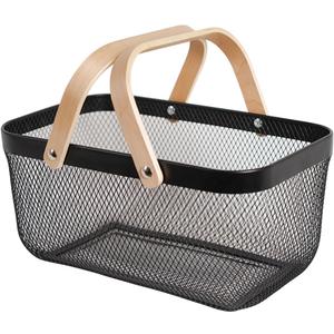 Metal Mesh Steel Harvest Basket, Rectangle Wire Garden Basket with Handle  Multi-Functional Storage Organizer for Gathering Vegetables, Fruits, Kitchen, Garden, Picnic & Cabinet (Ebony)