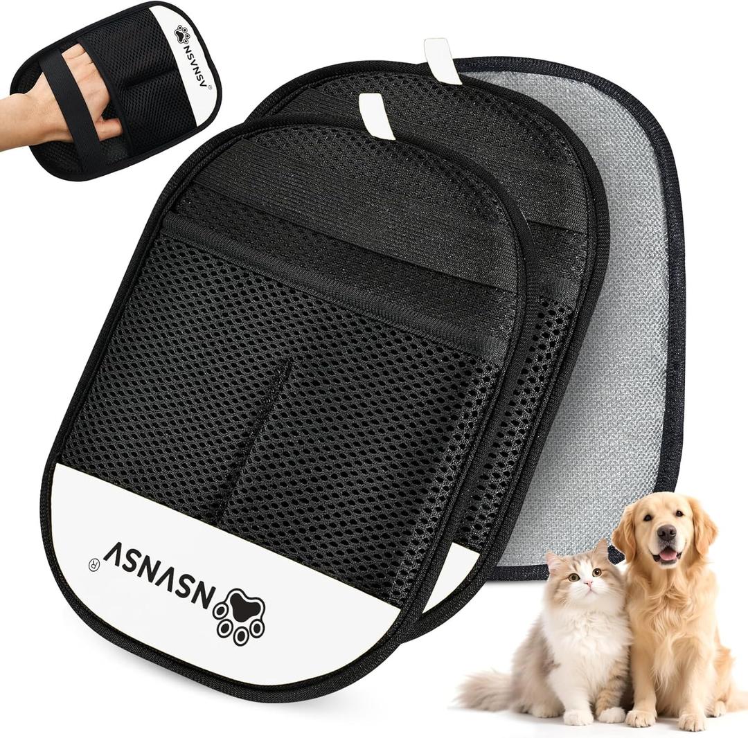 2 x NSVNSV Pet Hair Removal Glove for Dogs Cats, Pet Hair Removal Tool, Reusable Electrostatic Pet Hair Gloves, Versatile Grooming Gloves for Washing, Deshedding, Grooming, White, 2 pcs