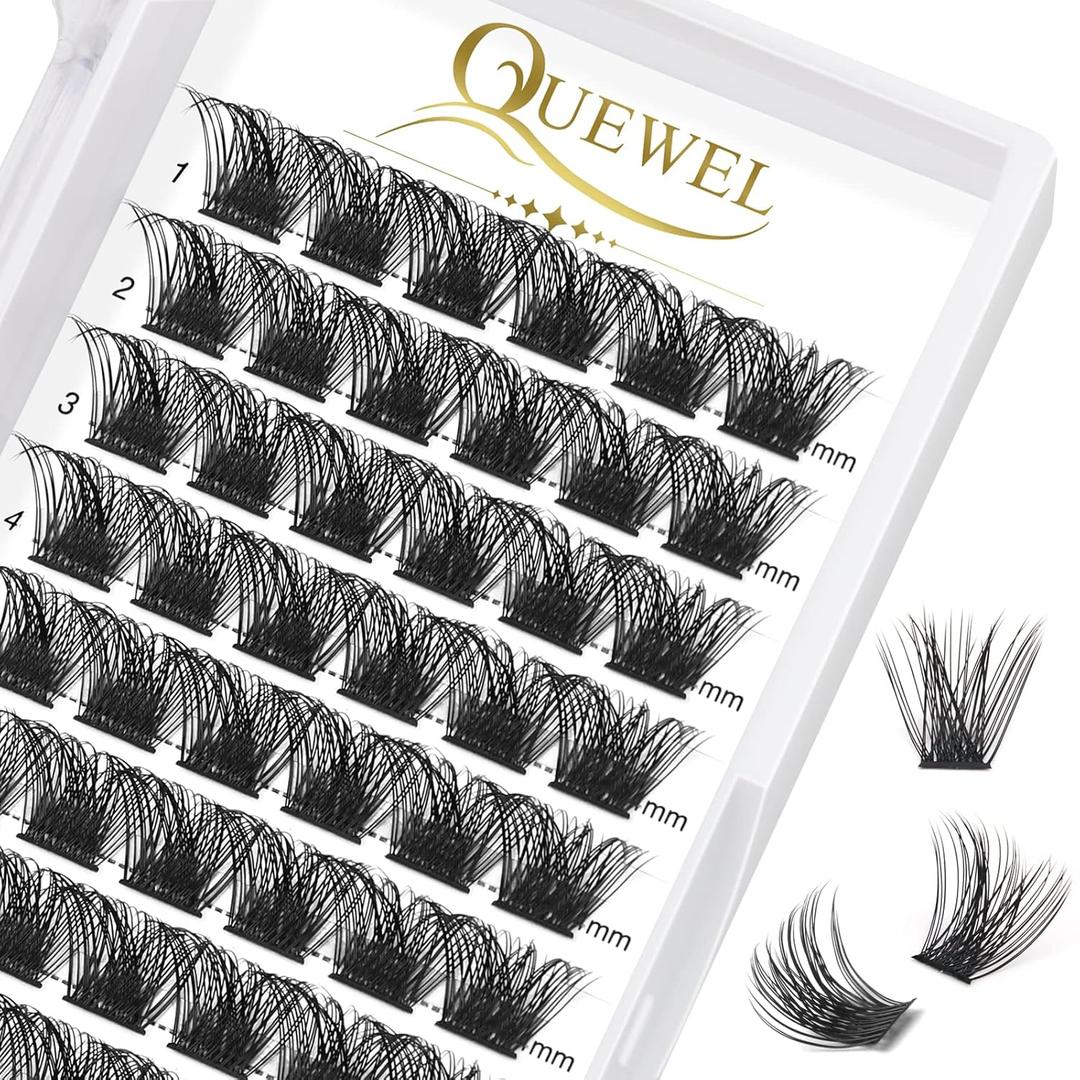 2 x QUEWEL Cluster Lashes 72 Pcs Wide Stem Individual Lashes C/D Curl 14mm Length DIY Eyelash Extension False Eyelashes Natural&Mega Styles Soft for Personal Makeup Use at Home (Mega-D-14)
