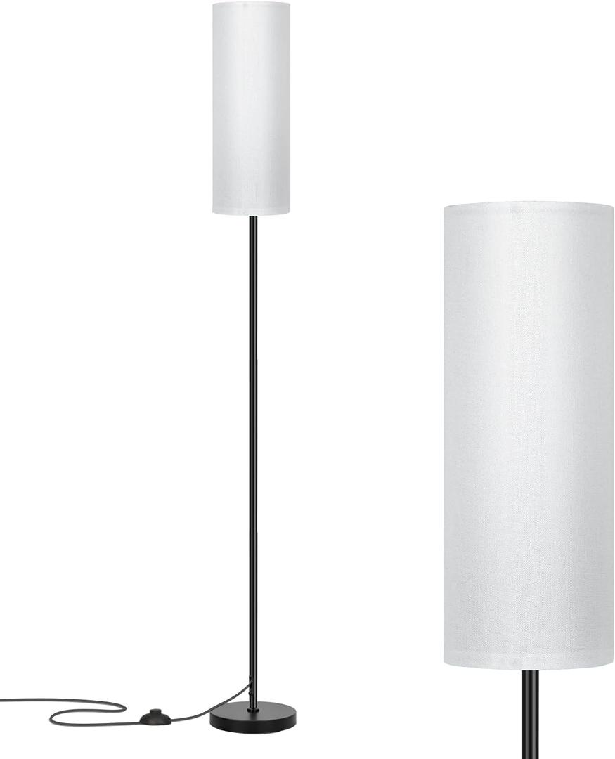 FRIDEKO HOME Floor Lamp with White Shade, Simple Design with Foot Pedal Switch, Small Tall Lamps for Living Room Bedroom Office, Corner Floor Stand Light with Black Pole Lamp (No Bulb/No Remote)