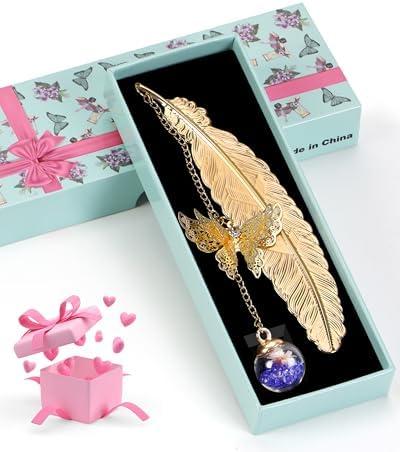 Bookmark Christmas Stocking Stuffers for Women: Teacher Gifts for Readers Book Lovers Metal Feather Bookmarks for Teens Coworker, Butterfly Book Mark Unique Birthday Reading Gift for Mom Friend Sister, Pack of 14 