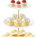 Hoedia 3 Tier Cupcake Stand Tower, Plastic White Cup Cake Holder for Dessert stands, Tiered Serving Tray for Tea Party, Birthday Party, Wedding Decor and Baby Shower(Round Wave)