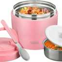 wiwens Thermo Food Jar for Hot Food Adults 32OZ Soup Thermo Lunch Containers Wide Mouth Vacuum Insulated Stainless Steel Leakproof Bento Box with Spoon (Pink2)