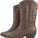 Soda Rodeo ~ Women's Knee High Western Cowboy Boots with Stitched Detailing, Pointed Toe, and Low Block Heel (10 Wide, A-dark Tan Pu)