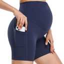 HOFISH Maternity Shorts for Women Over The Belly Pregancy Biker Shorts Workout Active Running Short Pants with Pockets (Large, Yoga Shorts: Navy Blue)