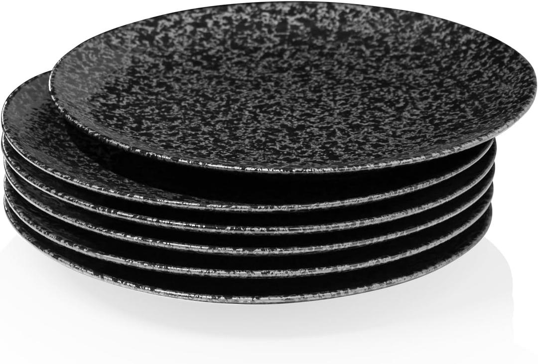 Kanwone Ceramic Dinner Plates - Set of 6, 10 Inch, Round Plates for Steak, Pasta, Salad, Pizza, Appetizer, Microwave, Oven and Dishwasher Safe, Black Glazed