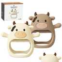 2 x 2 Pack Baby Teething Toy for Over 3 Months, Food Grade Silicone Teething Mitten, Anti Dropping Wrist Hand Teethers Baby Chew Toys for Sucking Needs, BPA Free (MooMoo Cow)