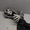 72" Outdoor Halloween Decorations Skeleton Life Size Animatronics Grim Reaper with Chain, Sound-Actived Halloween Decor with Creepy Sound, Scary Haunted House Props for Garden Yard Lawn