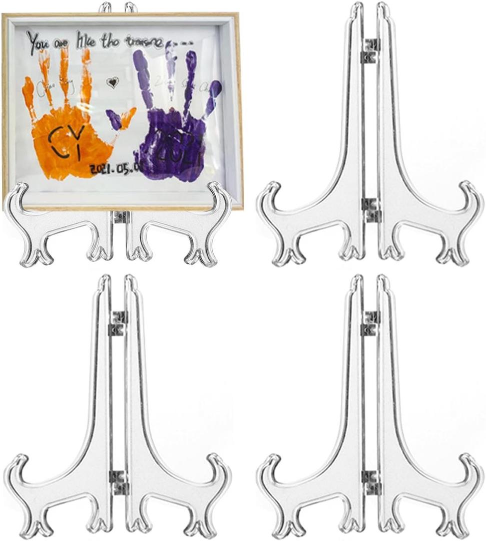 LonlyEagle 4 Pack 12 Inch Clear Plastic Easels or Stand/Plate Holders to Display Pictures or Other Items at Weddings, Plate Stands for Home Decoration, Birthday, Tables